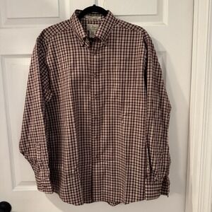 L.L. Bean‎ Mens M Button Down Shirt Wrinkle Resistant Burgundy Red Tartan Plaid